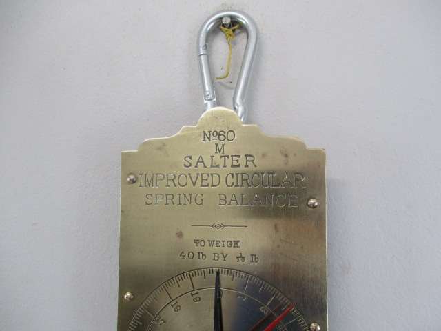 Rare Vintage Brass 40lb Salter No 60M Improved Circular Spring Balance Scale   Patent        England