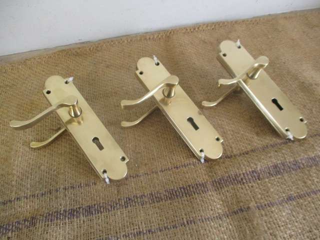 Magnificent Vintage Set Of Three Solid Brass Door Handles