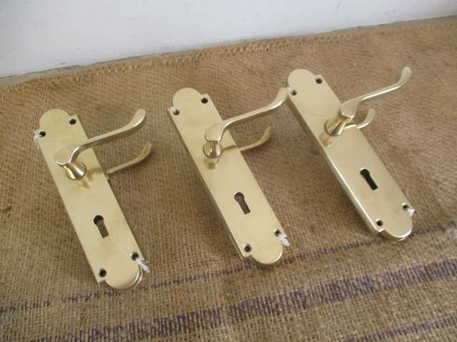 Magnificent Vintage Set Of Three Solid Brass Door Handles