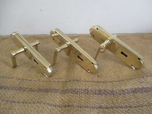 Magnificent Vintage Set Of Three Solid Brass Door Handles