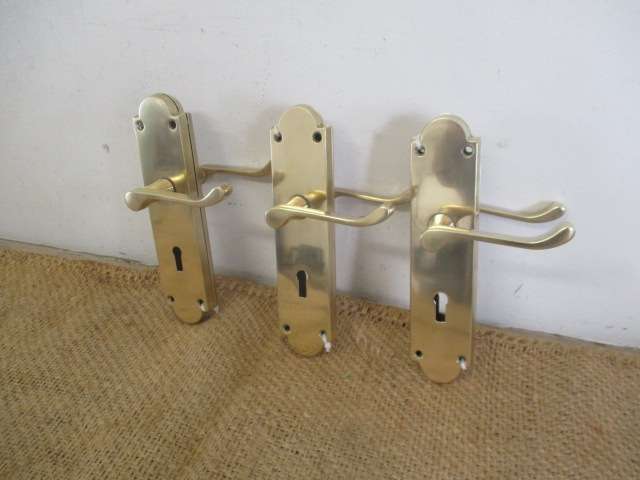 Magnificent Vintage Set Of Three Solid Brass Door Handles