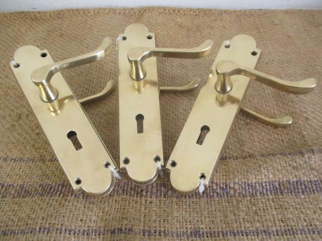 Magnificent Vintage Set Of Three Solid Brass Door Handles