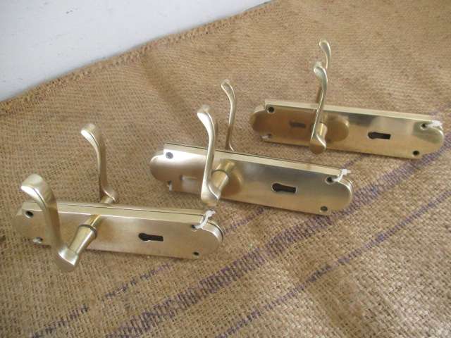 Magnificent Vintage Set Of Three Solid Brass Door Handles