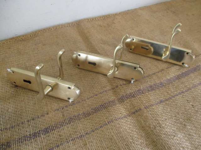 Magnificent Vintage Set Of Three Solid Brass Door Handles