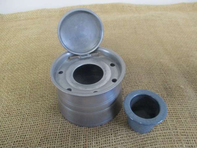 Rare Large Vintage Pewter Capstan Inkwell            England             Early 1900's