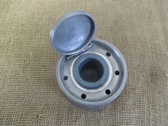 Rare Large Vintage Pewter Capstan Inkwell            England             Early 1900's