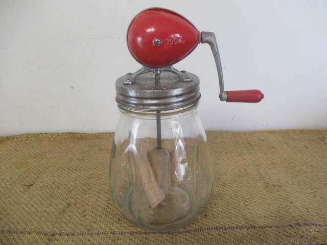 Beautiful Vintage Blow N 20 Butter Churn With Original Blow Churn Glass Bowl    England