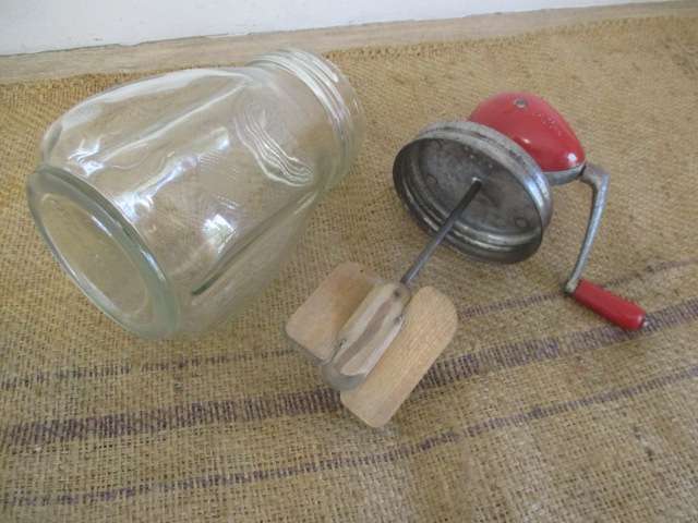 Beautiful Vintage Blow N 20 Butter Churn With Original Blow Churn Glass Bowl    England