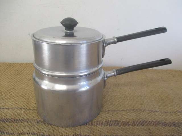 Rare Large Vintage Crown Merton Thick Aluminum Double Boiler    Made In England