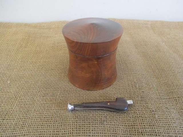 Beautiful Vintage Wooden Tobacco Jar And Vintage BigBen Smoking Pipe Cleaner