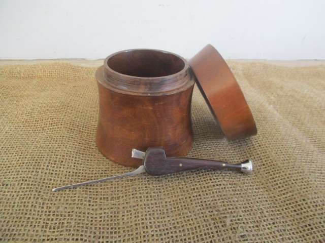 Beautiful Vintage Wooden Tobacco Jar And Vintage BigBen Smoking Pipe Cleaner