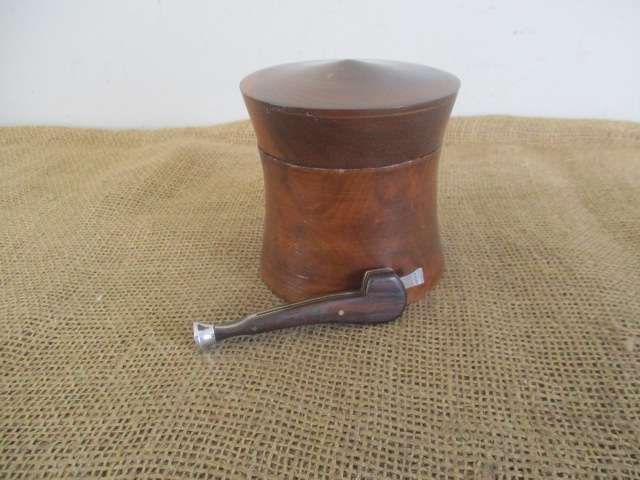 Beautiful Vintage Wooden Tobacco Jar And Vintage BigBen Smoking Pipe Cleaner