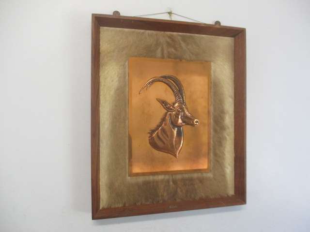 Magnificent Vintage Copper Sable On Game Skin In Wall Mount Wooden Frame
