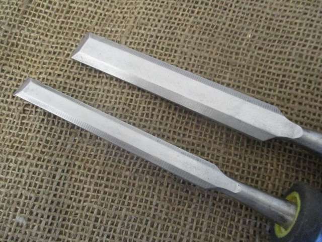 Two Sturdy Webco Beveled Carpenter Woodworking Chisels - 3/4 inch & 1/2 inch