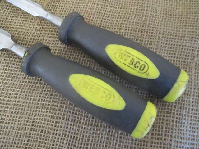 Two Sturdy Webco Beveled Carpenter Woodworking Chisels - 3/4 inch & 1/2 inch