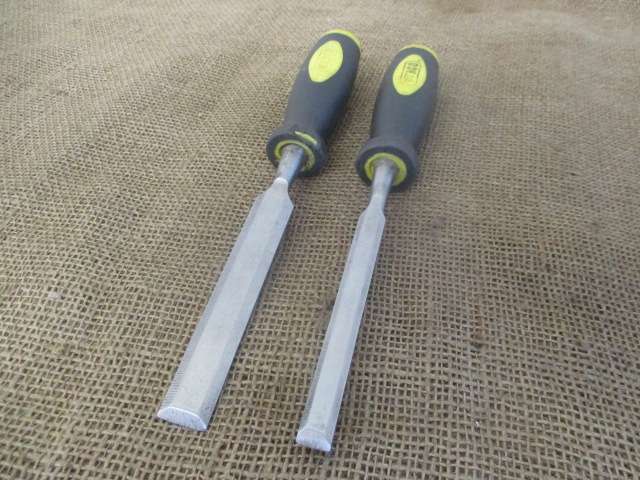 Two Sturdy Webco Beveled Carpenter Woodworking Chisels - 3/4 inch & 1/2 inch