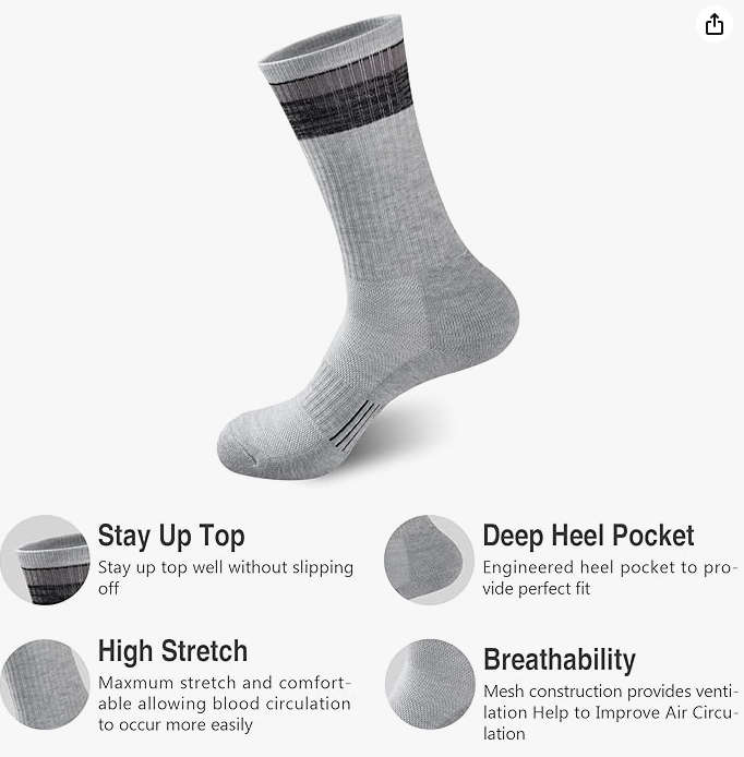 GKX MENS COTTON ATHLETIC MOISTURE CONTROL HEAVY DUTY SOCKS 5PK