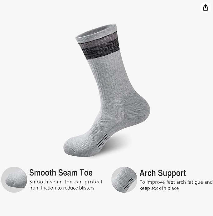 GKX MENS COTTON ATHLETIC MOISTURE CONTROL HEAVY DUTY SOCKS 5PK