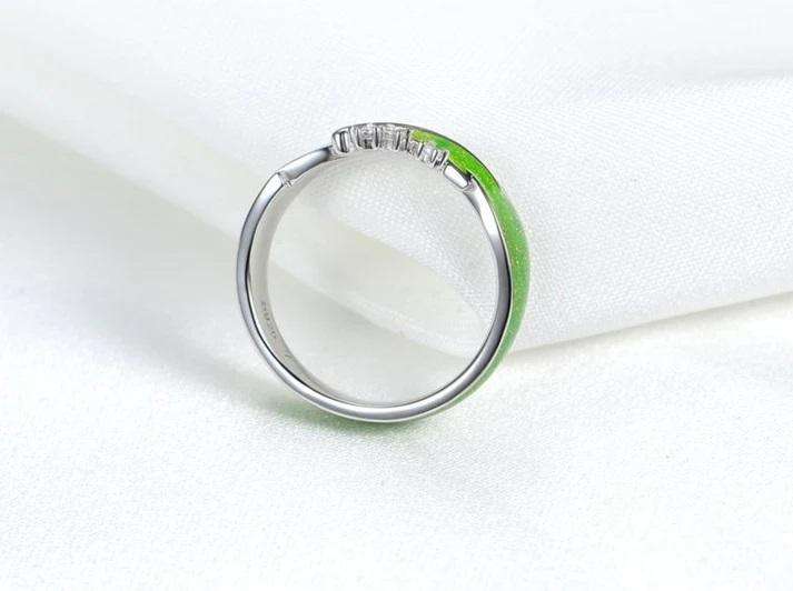 S925 Sterling Silver Leaf Ring Enamel Painted- Size 8 (P)