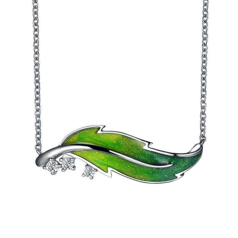 S925 Sterling Silver Leaf Necklace Enamel Painted