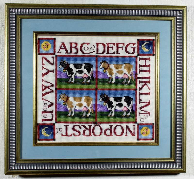 Cow themed embroidery sampler