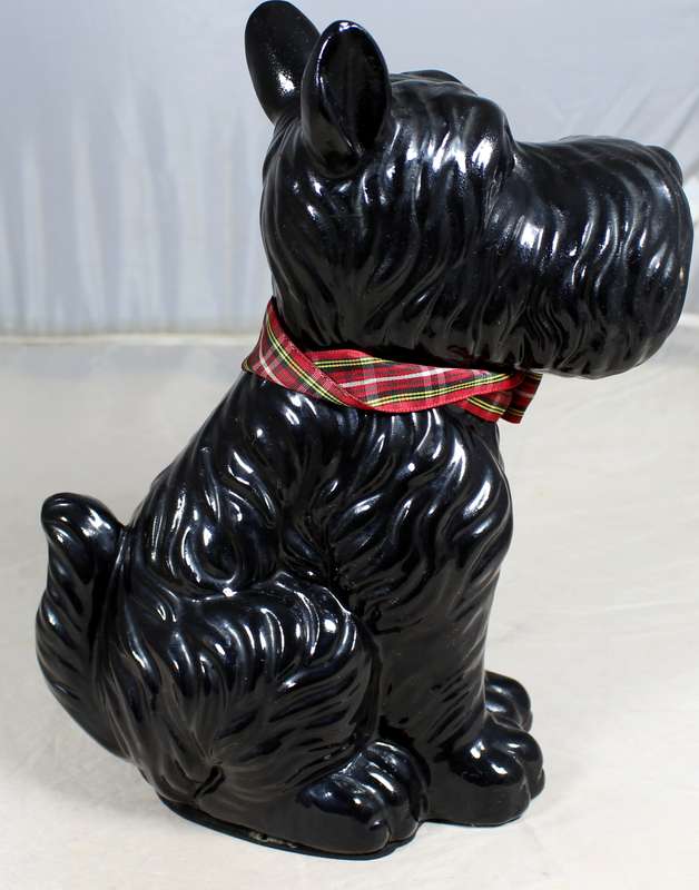Porcelain black Scotty with bow on neck  - Sitting down