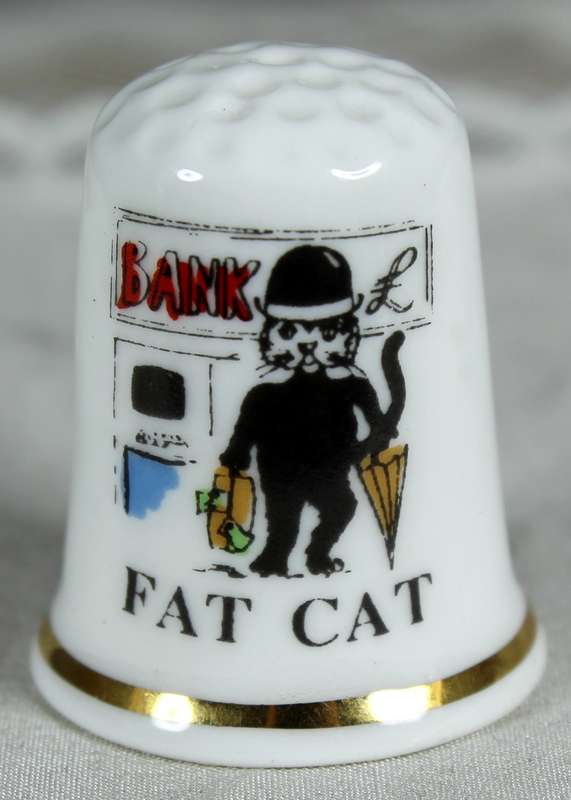 Bone China thimble - fat cat bank
