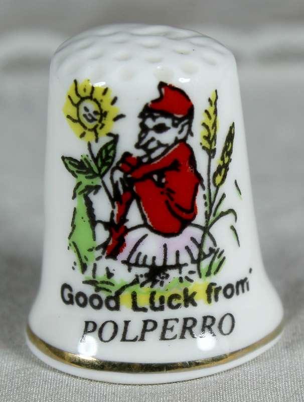 Bone China thimble - Lownds Pateman - good luck from Polperro