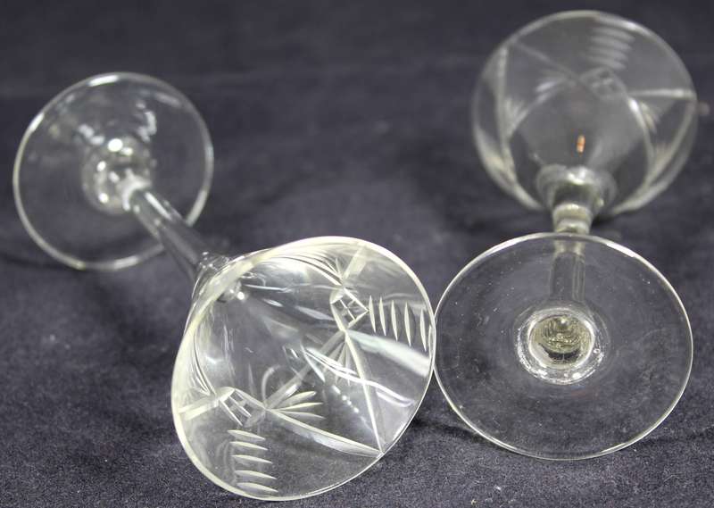 Pair of long stemmed liqueur glasses