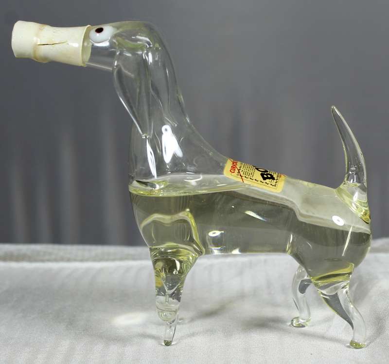 Small hand blown glass dog with Bol's brandy