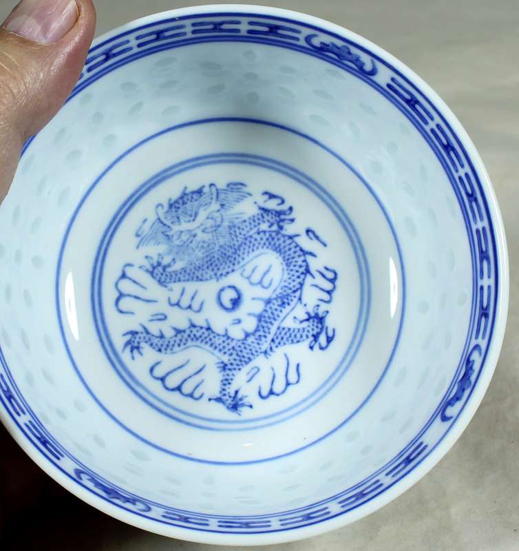 Chinese blue & white rice bowl with spoon