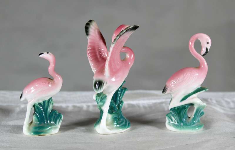 Miniature trio of porcelain flamingo's
