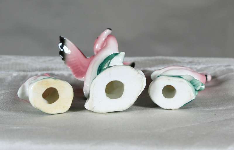 Miniature trio of porcelain flamingo's