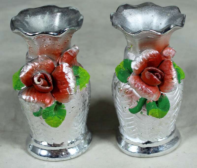 Pair of silver painted ceramic posy vases