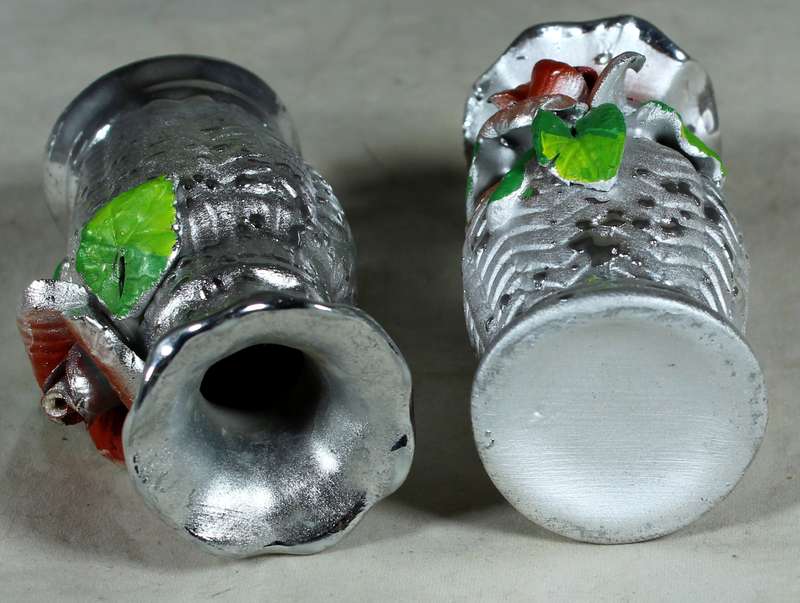 Pair of silver painted ceramic posy vases