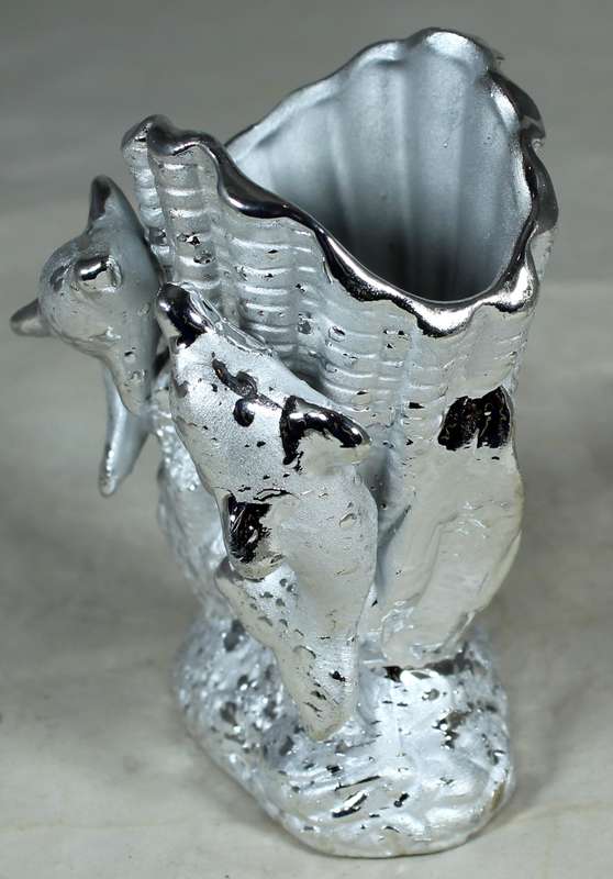 Silver painted small vase with dolphins