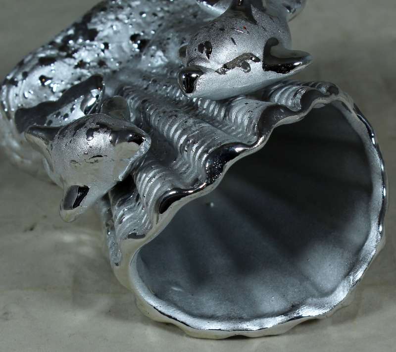 Silver painted small vase with dolphins