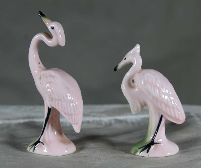 Miniature pair of porcelain pink flamingo's