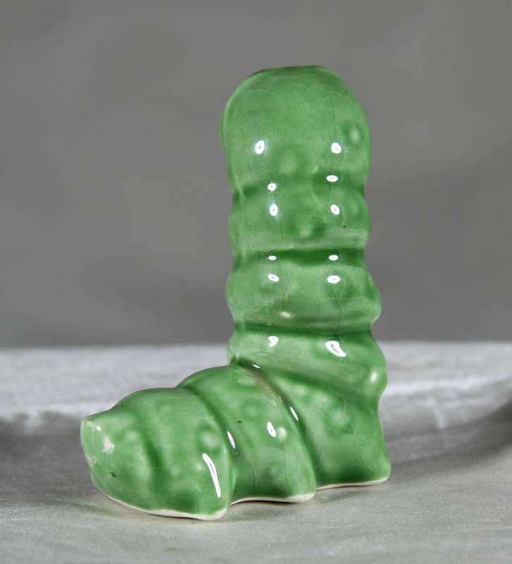 Miniature porcelain green worm