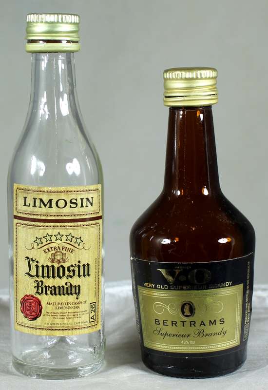 Mini liquor bottle - Empty - Pair of Limosin & VO Bertrams brandy