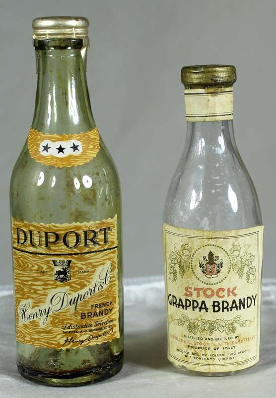 Mini liquor bottle - Empty - Pair of Grappa & Duport brandy