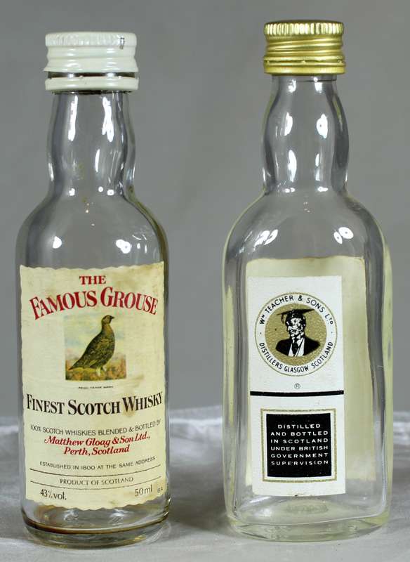 Mini liquor bottle - Empty - Pair of Famous Grouse & Teachers Whiskey bottles