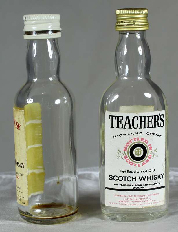 Mini liquor bottle - Empty - Pair of Famous Grouse & Teachers Whiskey bottles