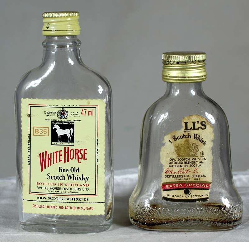 Mini liquor bottle - Empty - Pair of Bell's & White Horse Whiskey bottles