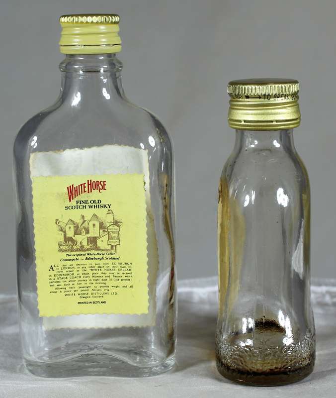 Mini liquor bottle - Empty - Pair of Bell's & White Horse Whiskey bottles