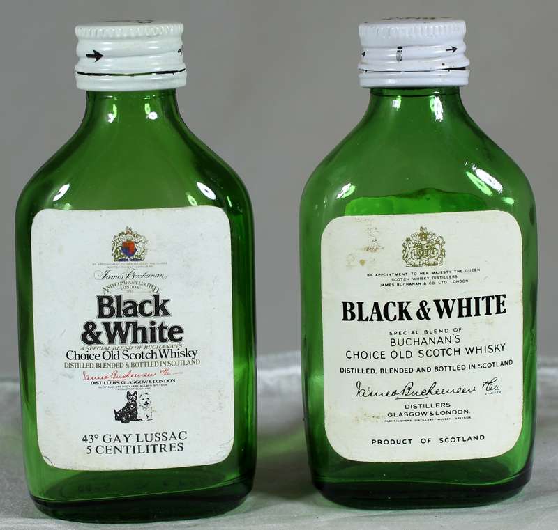 Mini liquor bottle - Empty - Pair of Black & White Whiskey bottles