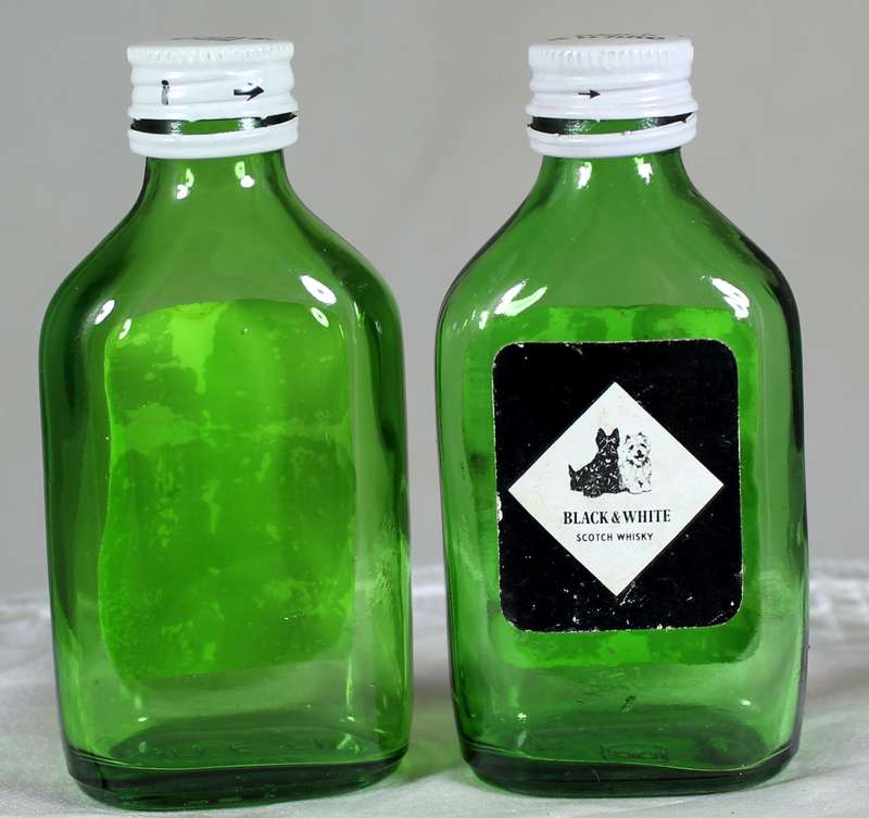 Mini liquor bottle - Empty - Pair of Black & White Whiskey bottles
