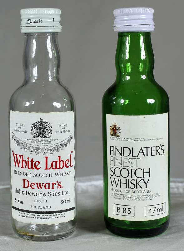 Mini liquor bottle - Empty - Pair of White Label & Findlater's bottles