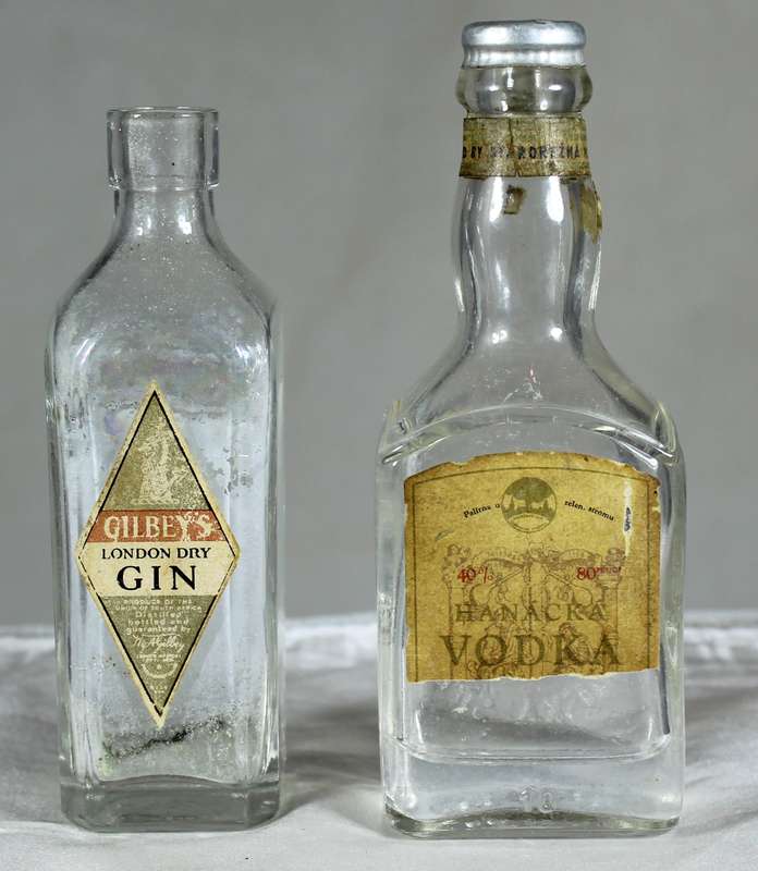 Mini liquor bottle - Empty - Pair of  Gilbey's Gin & Vodka bottles