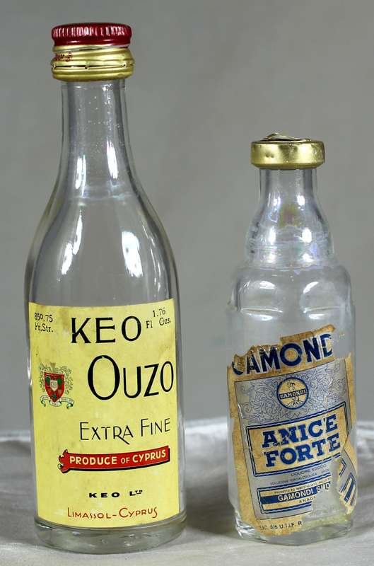 Mini liquor bottle - Empty - Pair of  Keo Ouzo & Camone bottles